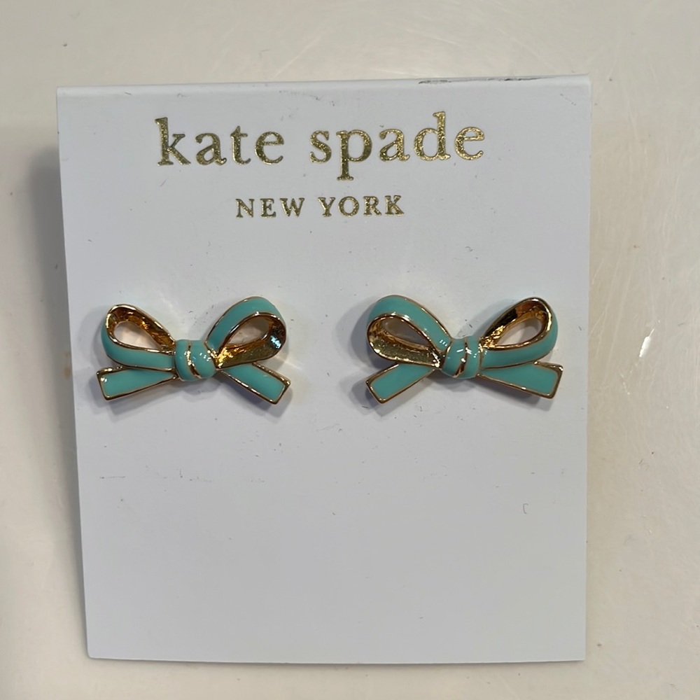 Kate Spade NWT robin’s egg blue/gold bow stud earrings